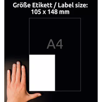 Avery Zweckform etikety 105mm x 148mm, A4, biele, 4 etikety, s vysokou lepivosťou, balené po 20 ks, L7876-20, pre laserové a atram