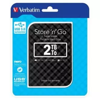 Verbatim externý pevný disk, Store N Go, 2.5", USB 3.0 (3.2 Gen 1), 2TB, 53195, černý