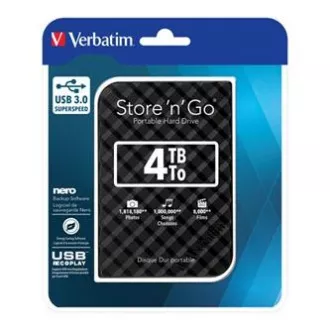 Verbatim externý pevný disk, Store N Go, 2.5", USB 3.0 (3.2 Gen 1), 4TB, 53223, černý Verbatim externý pevný disk, Store N Go, 2.5", USB 3.0 (3.2 Gen 1), 4TB, 53223, černý