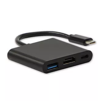 USB/Video prevodník + HUB, DP Alt Mode, USB C samec - HDMI samice + USB C samice (PD) + USB A samice, čierny, All New box 4K2K@30H
