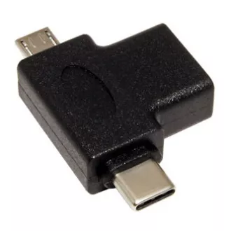 USB redukcia, (2.0), USB A samica - microUSB samec + USB C samec, čierna, plastic bag OTG