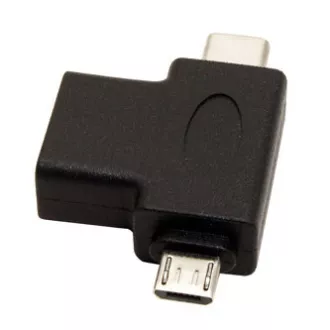 USB redukcia, (2.0), USB A samica - microUSB samec + USB C samec, čierna, plastic bag OTG