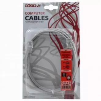 Síťový LAN kábel UTP patchcord, Cat.5e, RJ45 samec - RJ45 samec, 2 m, netienený, šedý, Logo blister