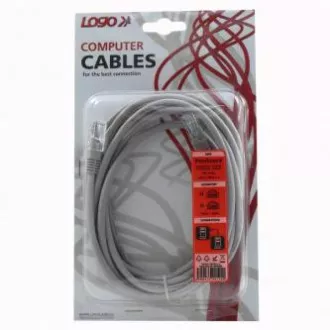 Síťový LAN kábel UTP crossover patchcord, Cat.5e, RJ45 samec - RJ45 samec, 3 m, netienený, krížený, šedý, na prepojenie 2 PC, Logo