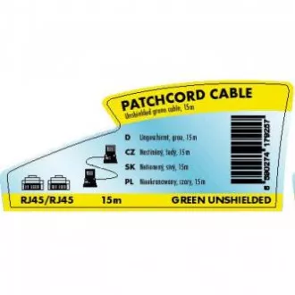 Síťový LAN kábel UTP patchcord, Cat.5e, RJ45 samec - RJ45 samec, 15 m, netienený, šedý, Logo LOGO bag