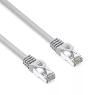 Síťový LAN kábel S/FTP patchcord, Cat.6a, RJ45 samec - RJ45 samec, 15 m, dvojité tieni, LSOH, sivý, 10 Gb/s, economy