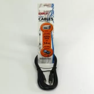 Audio kábel Jack (3.5mm) samec - Jack (3.5mm) samec, 1.5m, černý, Logo