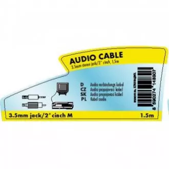 Audio kábel Jack (3.5mm) samec - 2x CINCH samec, 1.5m, čierna, Logo Audio kábel Jack (3.5mm) samec - 2x CINCH samec, 1.5m, čierna, Logo