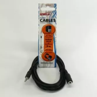 Predlžovací audio kábel Jack (3.5mm) samec - Jack (3.5mm) samica, 3m, čierna, Logo