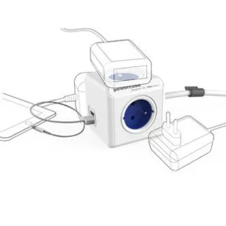 Síťový kabel 230V predlžovací, CEE7 (vidlica) - POWERCUBE, 1.5m, EXTENDED USB, modrý, POWERCUBE, 4 zásuvky, 2xUSB port, dětská po