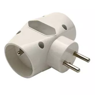 Rozbočovacia zásuvka 240V, CEE7 (vidlica) - zásuvka 3x, 0.1m, 2x typ E, 1x typ C, biela, 3 zásuvky