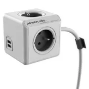 Síťový kabel 230V predlžovací, CEE7 (vidlica) - POWERCUBE, 1.5m, EXTENDED USB, sivý, POWERCUBE, 4 zásuvky, PD 20W A + C