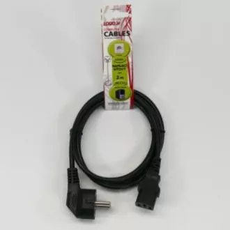 Síťový kabel 230V napájací, CEE7 (vidlica) - C13, 2m, VDE approved, černý, Logo