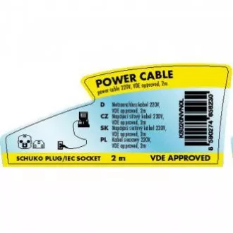 Síťový kabel 230V napájací, CEE7 (vidlica) - C13, 2m, VDE approved, černý, Logo