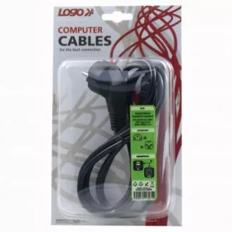Síťový kabel 230V napájací, CEE7 (vidlica) - C13, 2m, VDE approved, černý, Logo, blister