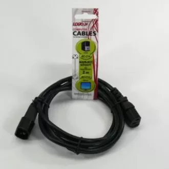 Síťový kabel 230V predlžovací, C13 - C14, 2m, VDE approved, černý, Logo