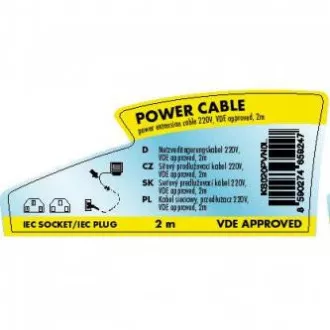 Síťový kabel 230V predlžovací, C13 - C14, 2m, VDE approved, černý, Logo