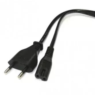 Sieťový kábel 230V napájací, CEE7/16 (eurozástrčka) - C7, 2m, VDE approved, čierny, Logo, 2-pinová koncovka, DOPREDAJ