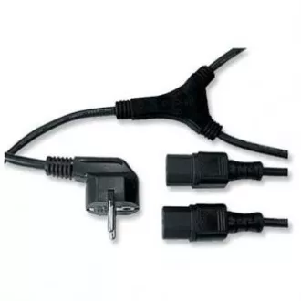 Síťový kabel 230V napájací, CEE7 (vidlica) - C13 2x, 2m, VDE approved, černý, Logo, rozdvojka, DOPRADE Síťový kabel 230V napájací, CEE7 (vidlica) - C13 2x, 2m, VDE approved, černý, Logo, rozdvojka, DOPRADE
