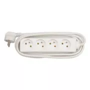 Síťový kabel 230V predlžovací, CEE7 (vidlica) - zásuvka 4x, 3m, VDE approved, biely