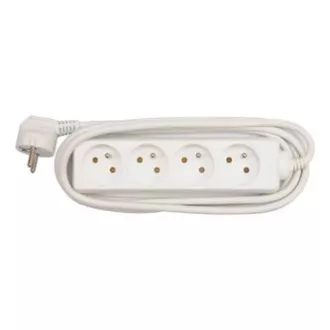 Síťový kabel 230V predlžovací, CEE7 (vidlica) - zásuvka 4x, 3m, VDE approved, biely
