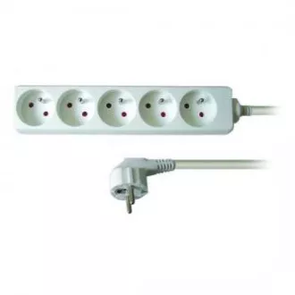 Síťový kabel 230V predlžovací, CEE7 (vidlica) - zásuvka 5x, 3m, VDE approved, biely
