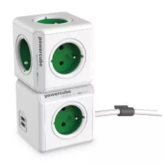 Síťový kabel 230V predlžovací, CEE7 (vidlica) - POWERCUBE, 3m, EXTENDED USB, sivý, POWERCUBE, 4 zásuvky, detské poistky