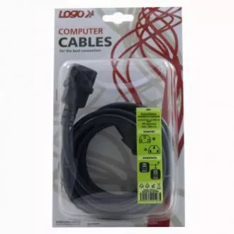 Síťový kabel 230V predlžovací, C13 - C14, 3m, VDE approved, černý, Logo, blister