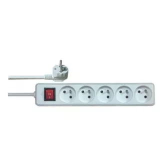 Síťový kabel 230V predlžovací, CEE7 (vidlica) - zásuvka 5x, 5m, VDE approved, biely, s vypínačom