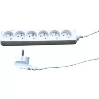 Síťový kabel 230V predlžovací, CEE7 (vidlica) - zásuvka 6x, 5m, VDE approved, biely