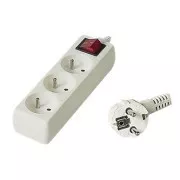 Síťový kabel 230V predlžovací, CEE7 (vidlica) - zásuvka 3x, 7m, biela, s vypínačom
