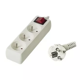 Síťový kabel 230V predlžovací, CEE7 (vidlica) - zásuvka 3x, 7m, biela, s vypínačom