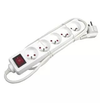 Síťový kabel 230V predlžovací, CEE7 (vidlica) - zásuvka 5x, 10m, VDE approved, biela, s vypínačom