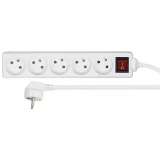 Síťový kabel 230V predlžovací, CEE7 (vidlica) - zásuvka 5x, 10m, VDE approved, biela, s vypínačom