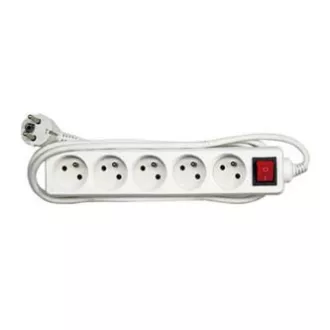 Síťový kabel 230V predlžovací, CEE7 (vidlica) - zásuvka 5x, 10m, VDE approved, biela, s vypínačom