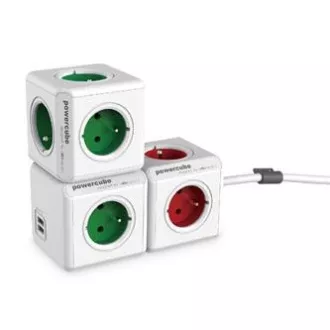 Rozbočovacia zásuvka 240V, CEE7 (vidlica) - POWERCUBE, 0.1m, ORIGINAL USB, zelená, POWERCUBE, 4 zásuvky, 2xUSB porty