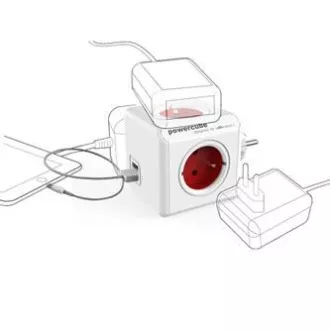 Rozbočovacia zásuvka 240V, CEE7 (vidlica) - POWERCUBE, 0.1m, ORIGINAL USB, červená, POWERCUBE, 4 zásuvky, 2xUSB porty Rozbočovacia zásuvka 240V, CEE7 (vidlica) - POWERCUBE, 0.1m, ORIGINAL USB, červená, POWERCUBE, 4 zásuvky, 2xUSB porty