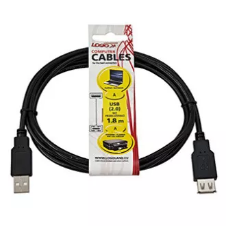 Logo USB predlžovačka (2.0), USB A samec - USB A samica, 1.8m, čierna