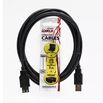 Logo USB predlžovačka (2.0), USB A samec - USB A samica, 3m, čierna