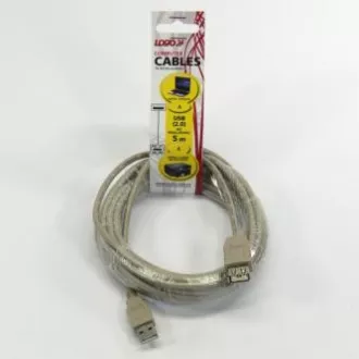Logo USB predlžovací kábel (2.0), USB A samec - USB A samica, 5m, šedý, DOPRADE