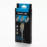 USB kábel s koncovkami (2.0), USB A samec - microUSB samec + Apple Lightning samec + USB C sam, 1m, kulatý, opletaný, strieborný,