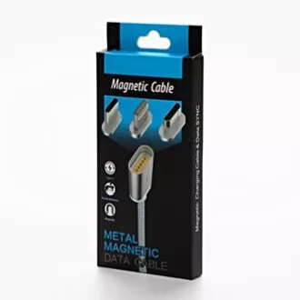 USB kábel s koncovkami (2.0), USB A samec - microUSB samec + Apple Lightning samec + USB C sam, 1m, kulatý, opletaný, strieborný,