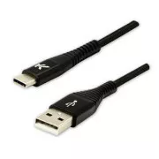 Logo USB kábel (2.0), USB A samec - USB C samec, 1m, 480 Mb/s, 5V/3A, čierny, box, nylonové opletenie, hliníkový kryt konektora