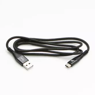 Logo USB kábel (2.0), USB A samec - USB C samec, 1m, 480 Mb/s, 5V/3A, čierny, box, nylonové opletenie, hliníkový kryt konektora