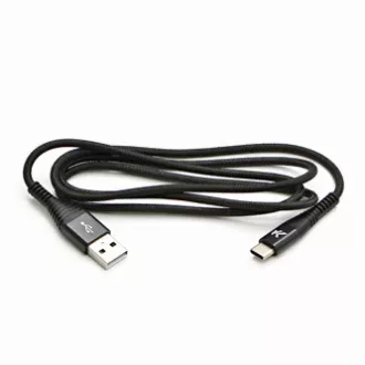 Logo USB kábel (2.0), USB A samec - USB C samec, 2m, 480 Mb/s, 5V/3A, černý, box, nylonové opletenie, hliníkový kryt konektora
