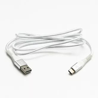 Logo USB kábel (2.0), USB A samec - USB C samec, 2m, 480 Mb/s, 5V/3A, biely, box, nylonové opletenie, hliníkový kryt konektora