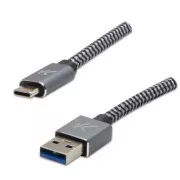 Logo USB kábel (3.2 gen 1), USB A samec - USB C samec, 1m, 5 Gb/s, 5V/3A, šedý, box, kovové opletenie, hliníkový kryt konektora