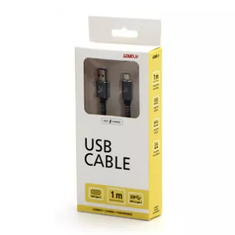 Logo USB kábel (3.2 gen 1), USB A samec - USB C samec, 1m, 5 Gb/s, 5V/3A, šedý, box, kovové opletenie, hliníkový kryt konektora