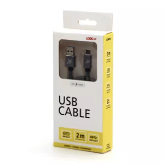 Logo USB kábel (3.2 gen 1), USB A samec - USB C samec, 2m, 5 Gb/s, 5V/2A, šedý, box, kovové opletenie, hliníkový kryt konektora