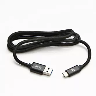 Logo USB kábel (3.2 gen 1), USB A samec - USB C samec, 1m, 5 Gb/s, 5V/3A, černý, box, nylonové opletenie, hliníkový kryt konektor